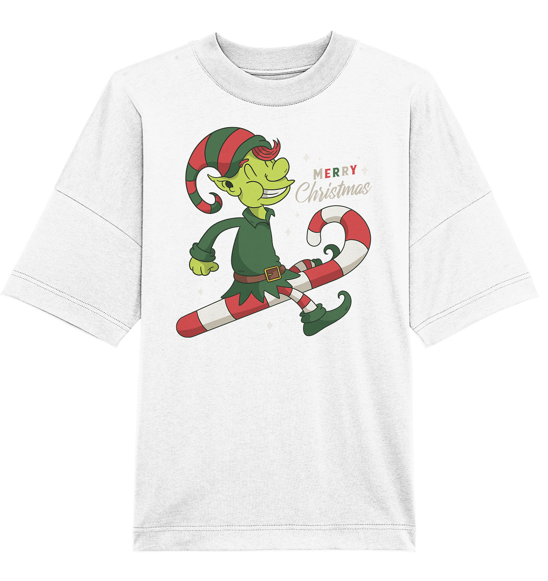 Weihnacht Design Netter Weihnachtself  mit Zuckerstange Merry Christmas - Organic Oversize Shirt