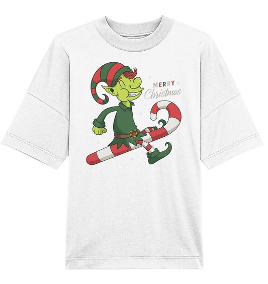 Weihnacht Design Netter Weihnachtself mit Zuckerstange Merry Christmas - Organic Oversize Shirt - Online Kaufhaus München