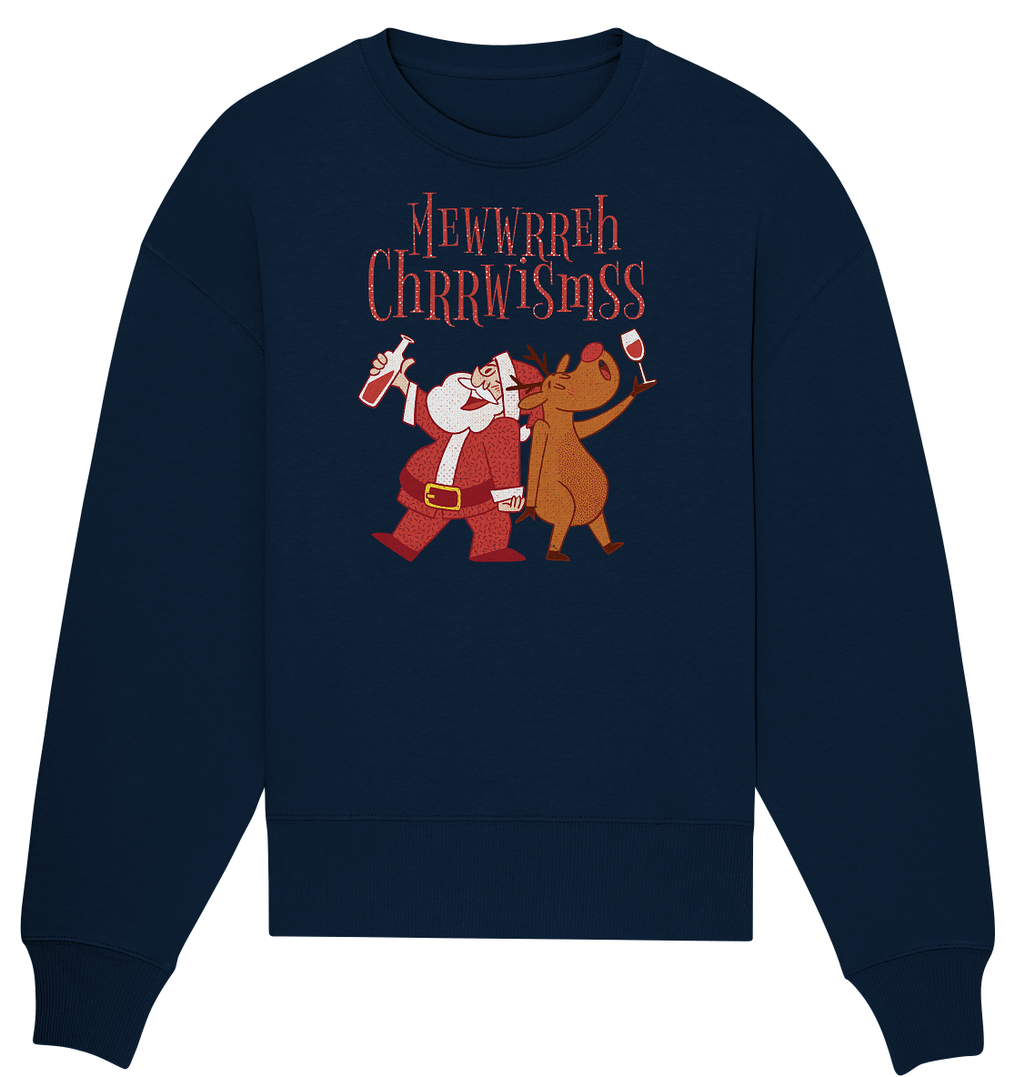 Drunk Santa with Reindeer - Organic Oversize Sweatshirt