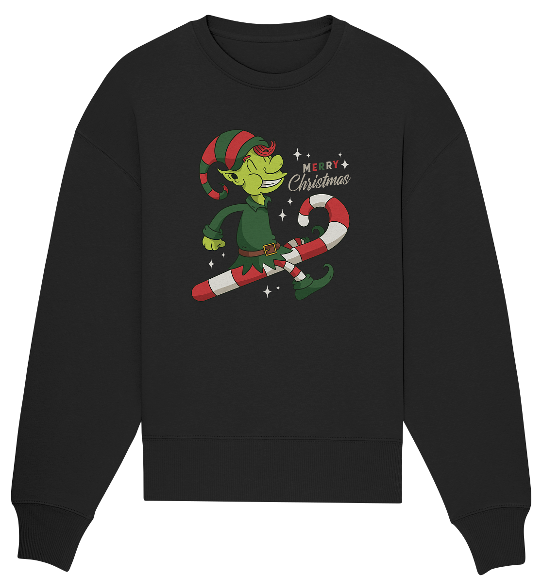 Conception de Noël Elfe de Noël mignon avec canne en bonbon Joyeux Noël - Sweat-shirt surdimensionné biologique