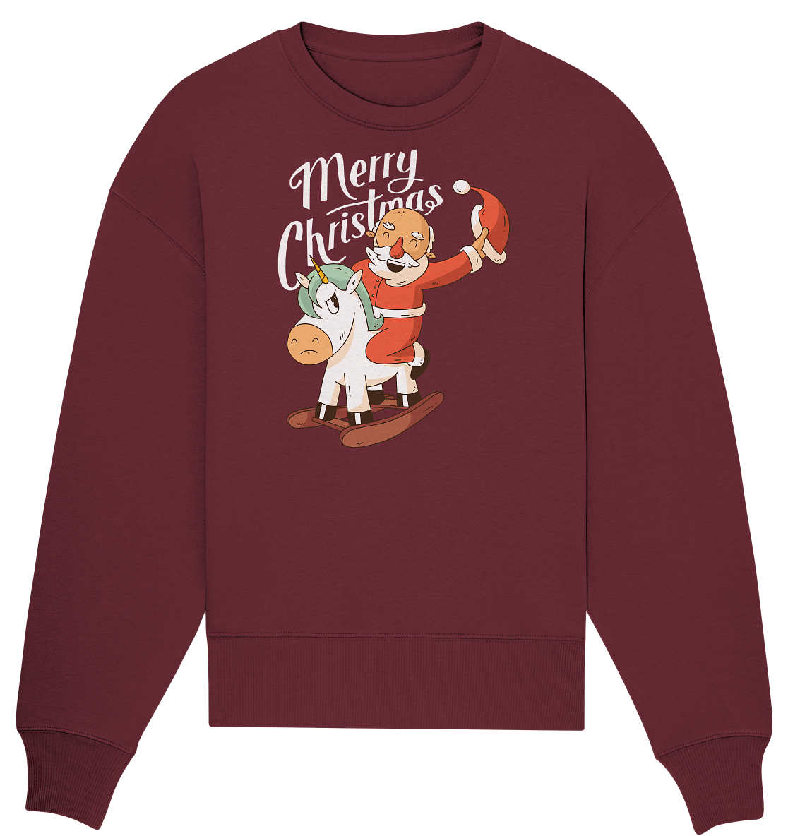 Christmas Santa Claus on the Rocking Horse Merry Christmas - Organic Oversize Sweatshirt