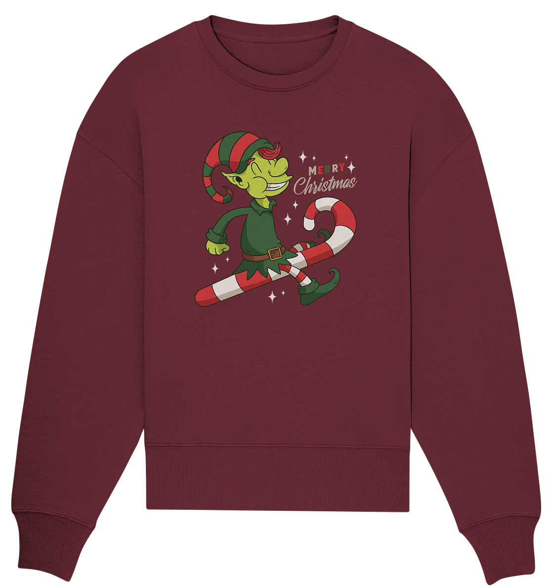 Christmas Design Cute Christmas Elf with Candy Cane Merry Christmas - Organic Oversize Sweatshirt
