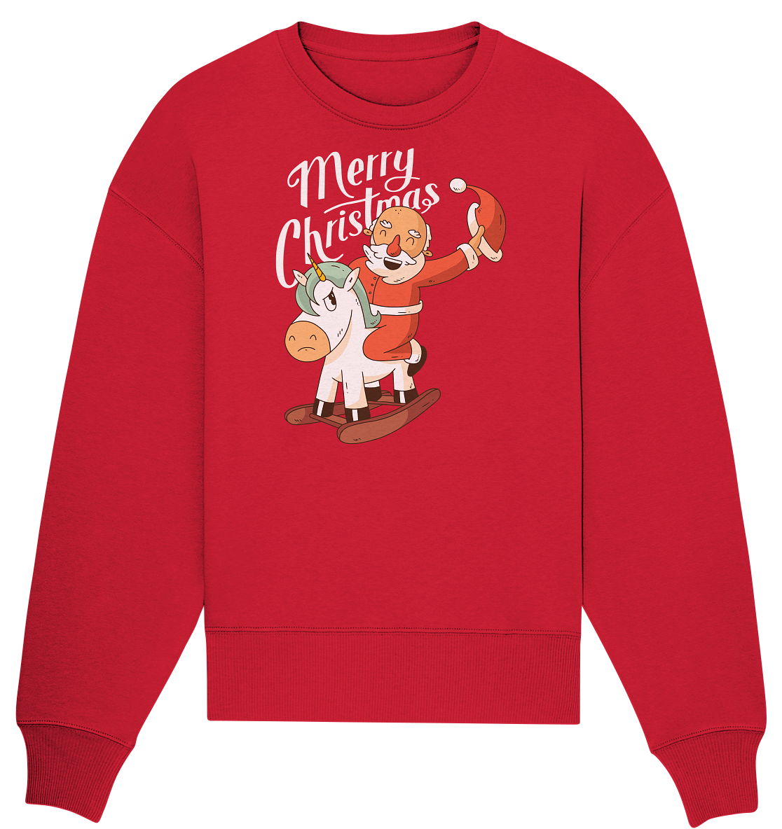 Christmas Santa Claus on the Rocking Horse Merry Christmas - Organic Oversize Sweatshirt
