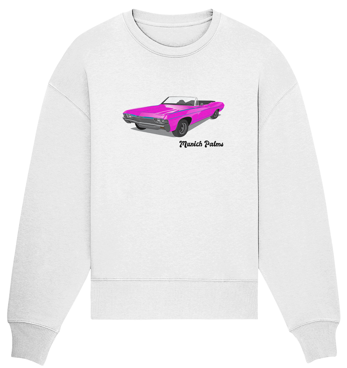 Pink Retro Classic Car Oldtimer, Car, Convertible by Munich Palms - Organic Oversize Sweatshirt