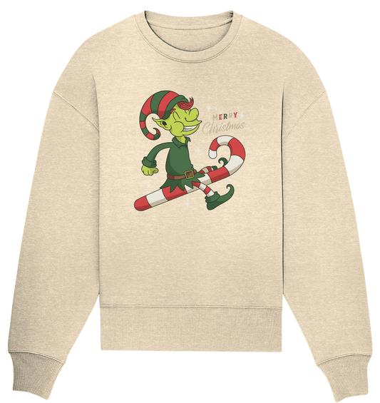 Weihnacht Design Netter Weihnachtself mit Zuckerstange Merry Christmas - Organic Oversize Sweatshirt - Online Kaufhaus München