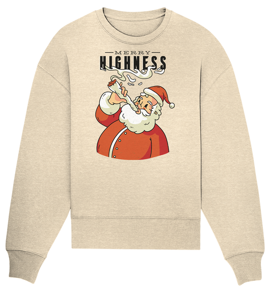 Christmas Weed Smoking Santa Claus Merry Highness - Organic Oversize Sweatshirt