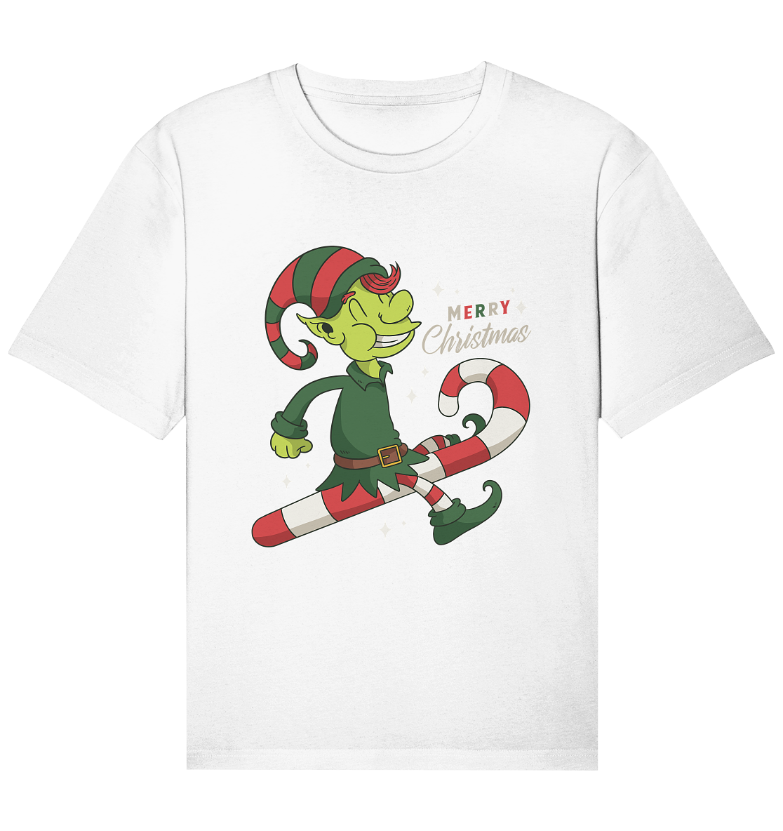 Weihnacht Design Netter Weihnachtself  mit Zuckerstange Merry Christmas - Organic Relaxed Shirt
