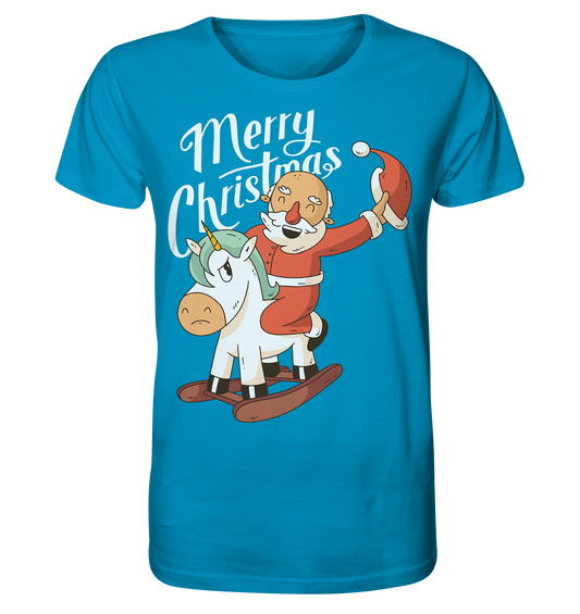 Weihnachten Nikolaus am Schaukelpferd Merry Christmas  - Organic Shirt