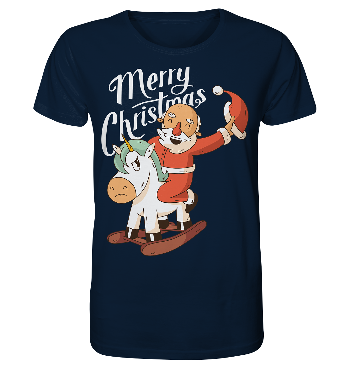 Weihnachten Nikolaus am Schaukelpferd Merry Christmas  - Organic Shirt