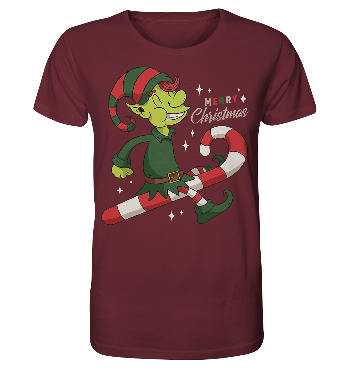 Christmas Design Cute Christmas Elf with Candy Cane Merry Christmas - Organic Shirt