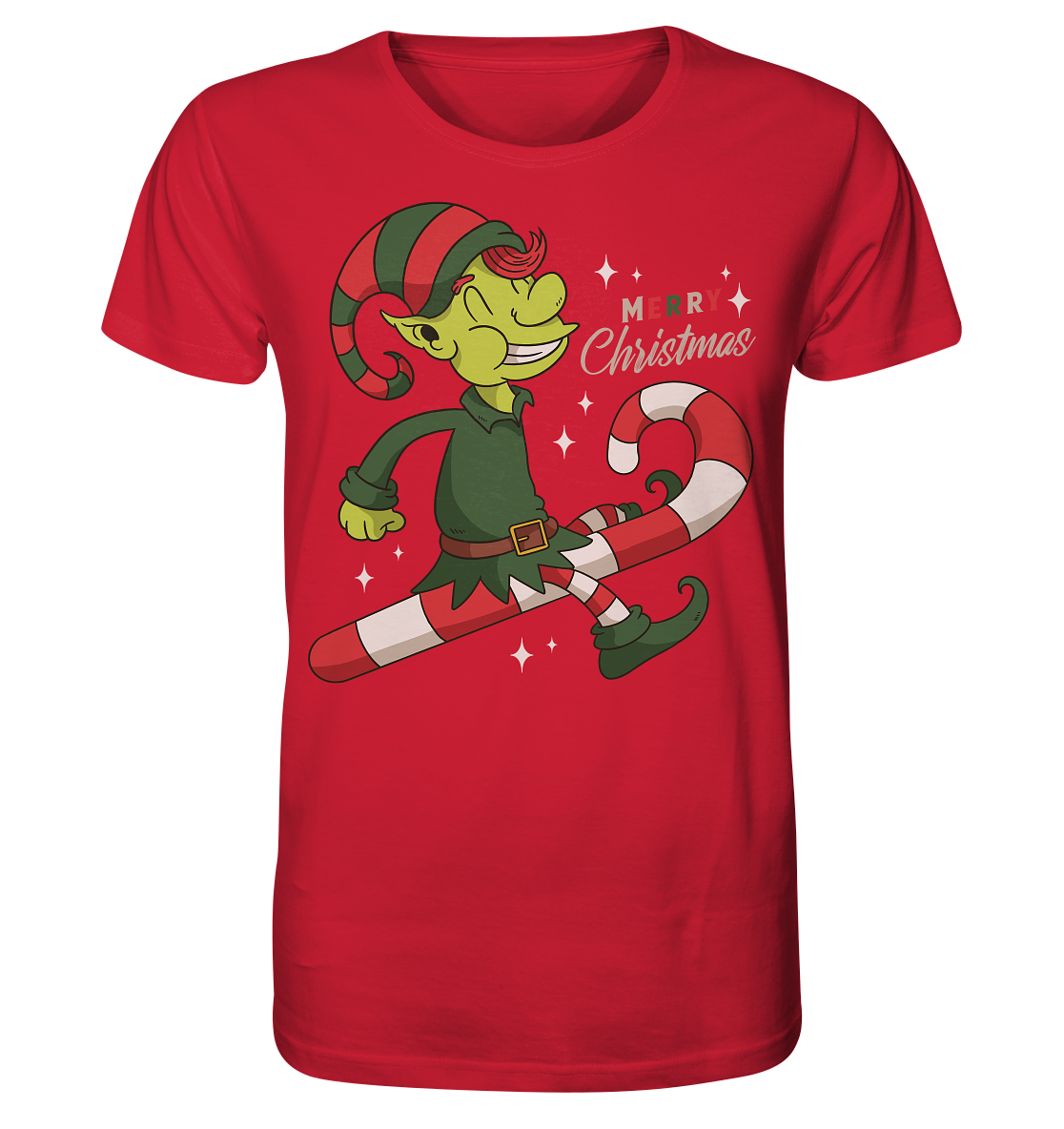 Christmas Design Cute Christmas Elf with Candy Cane Merry Christmas - Organic Shirt