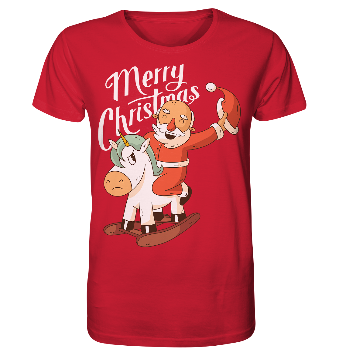 Christmas Santa Claus on the rocking horse Merry Christmas - Organic Shirt