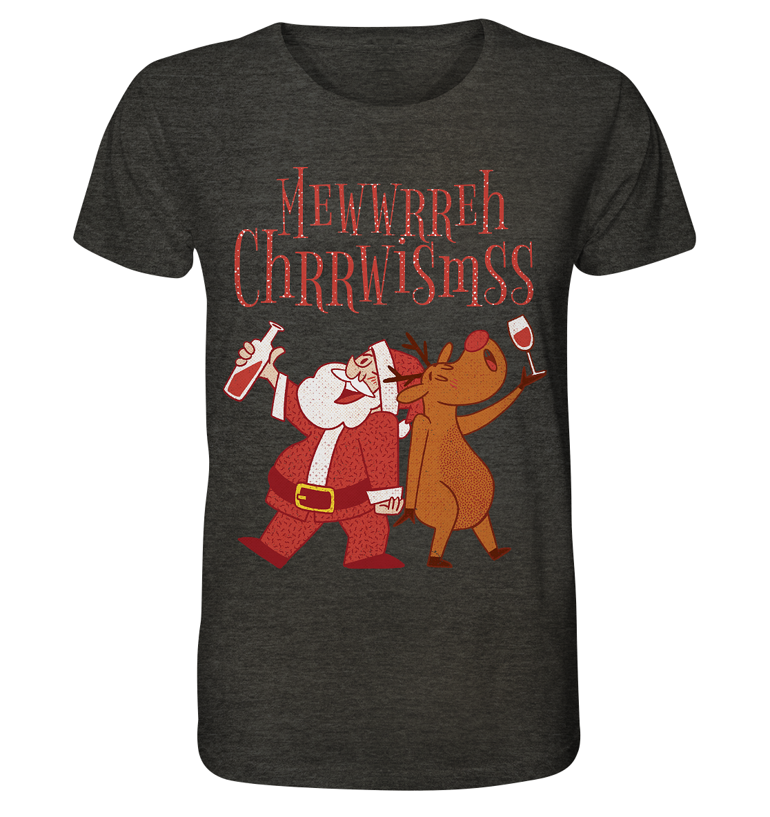 Betrunkerner Nikolaus mit Rentier - Organic Shirt (meliert)