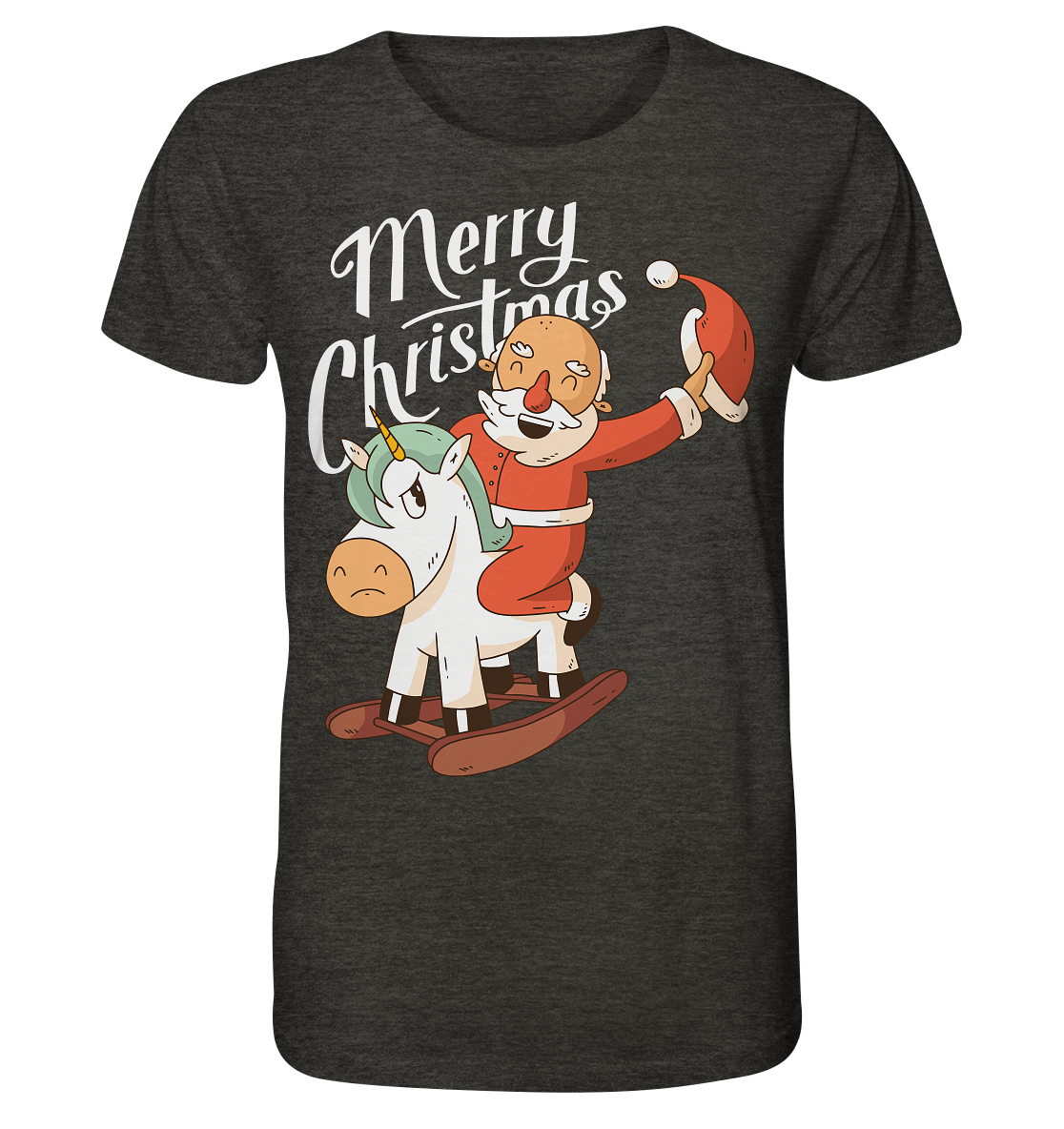 Weihnachten Nikolaus am Schaukelpferd Merry Christmas  - Organic Shirt (meliert)