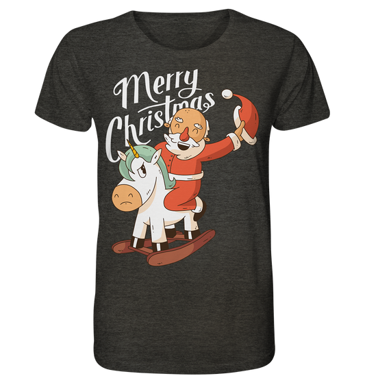 Weihnachten Nikolaus am Schaukelpferd Merry Christmas  - Organic Shirt (meliert)