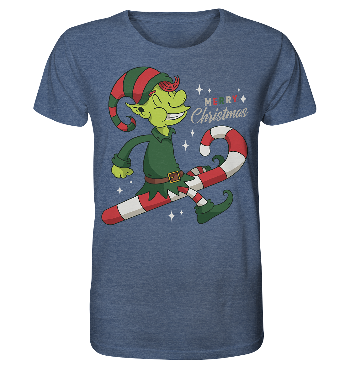 Weihnacht Design Netter Weihnachtself  mit Zuckerstange Merry Christmas - Organic Shirt (meliert)