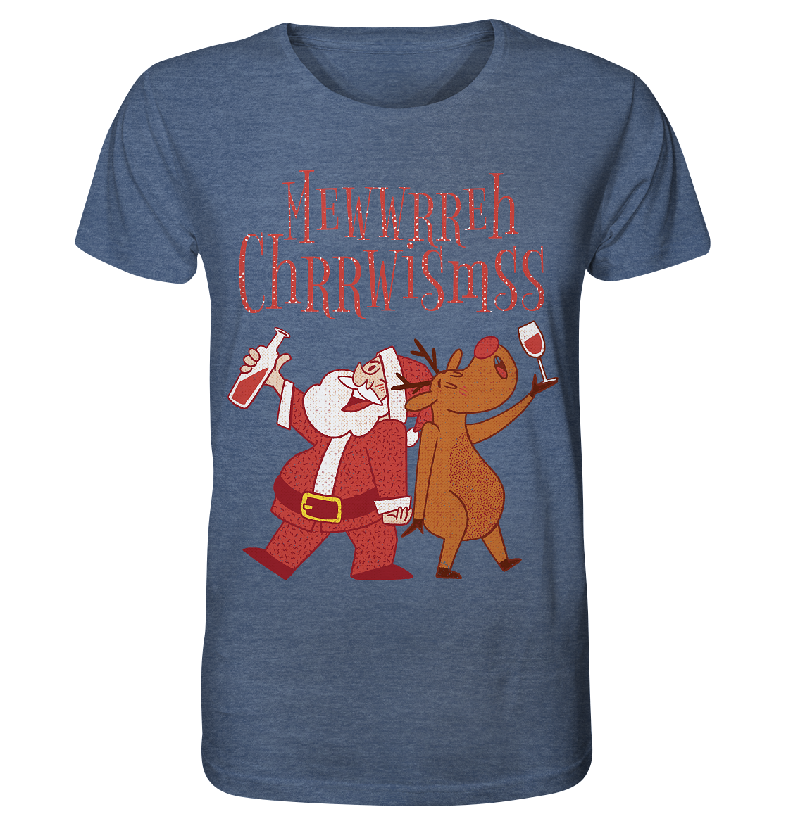 Betrunkerner Nikolaus mit Rentier - Organic Shirt (meliert)