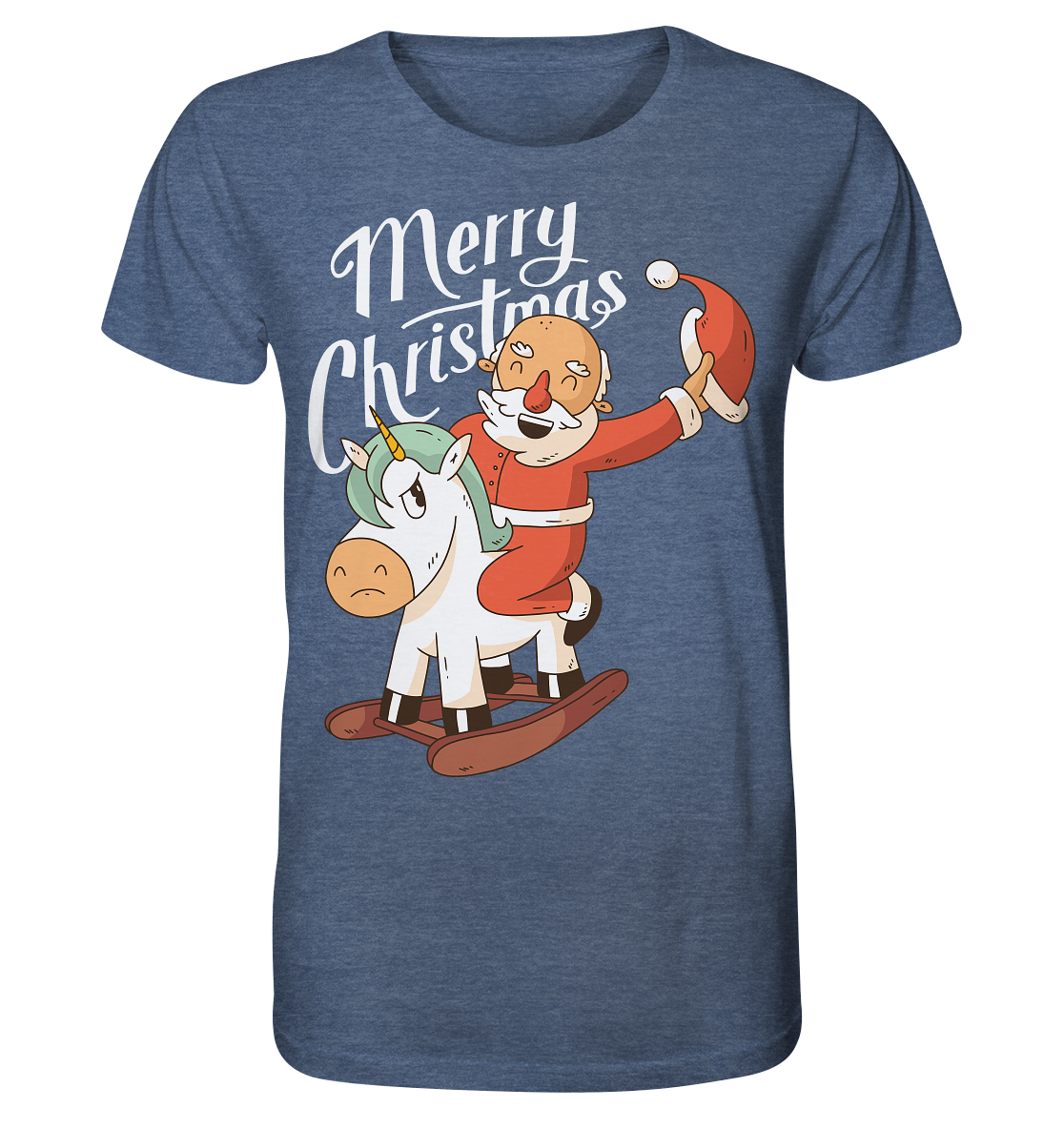 Weihnachten Nikolaus am Schaukelpferd Merry Christmas  - Organic Shirt (meliert)