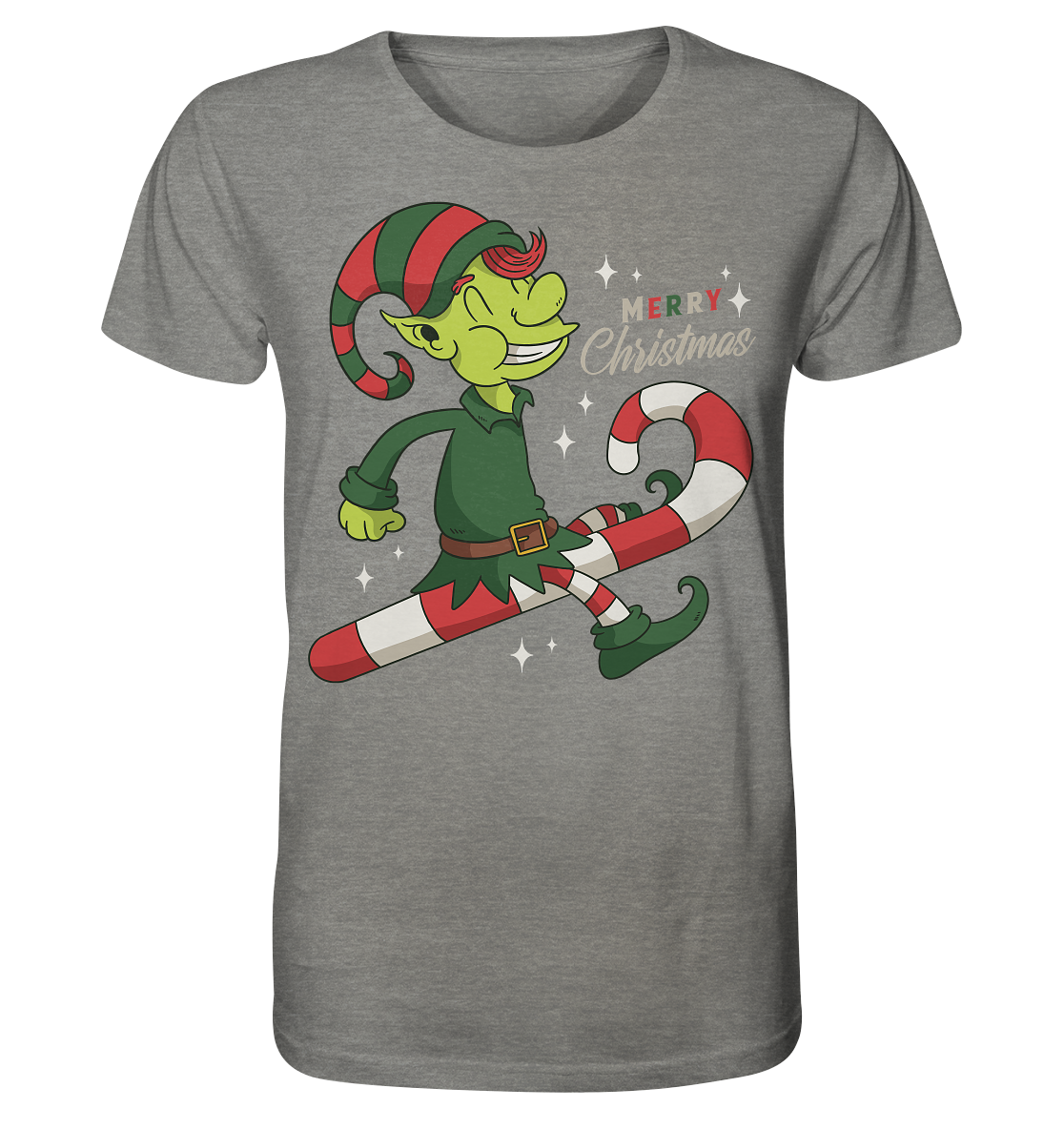 Weihnacht Design Netter Weihnachtself  mit Zuckerstange Merry Christmas - Organic Shirt (meliert)