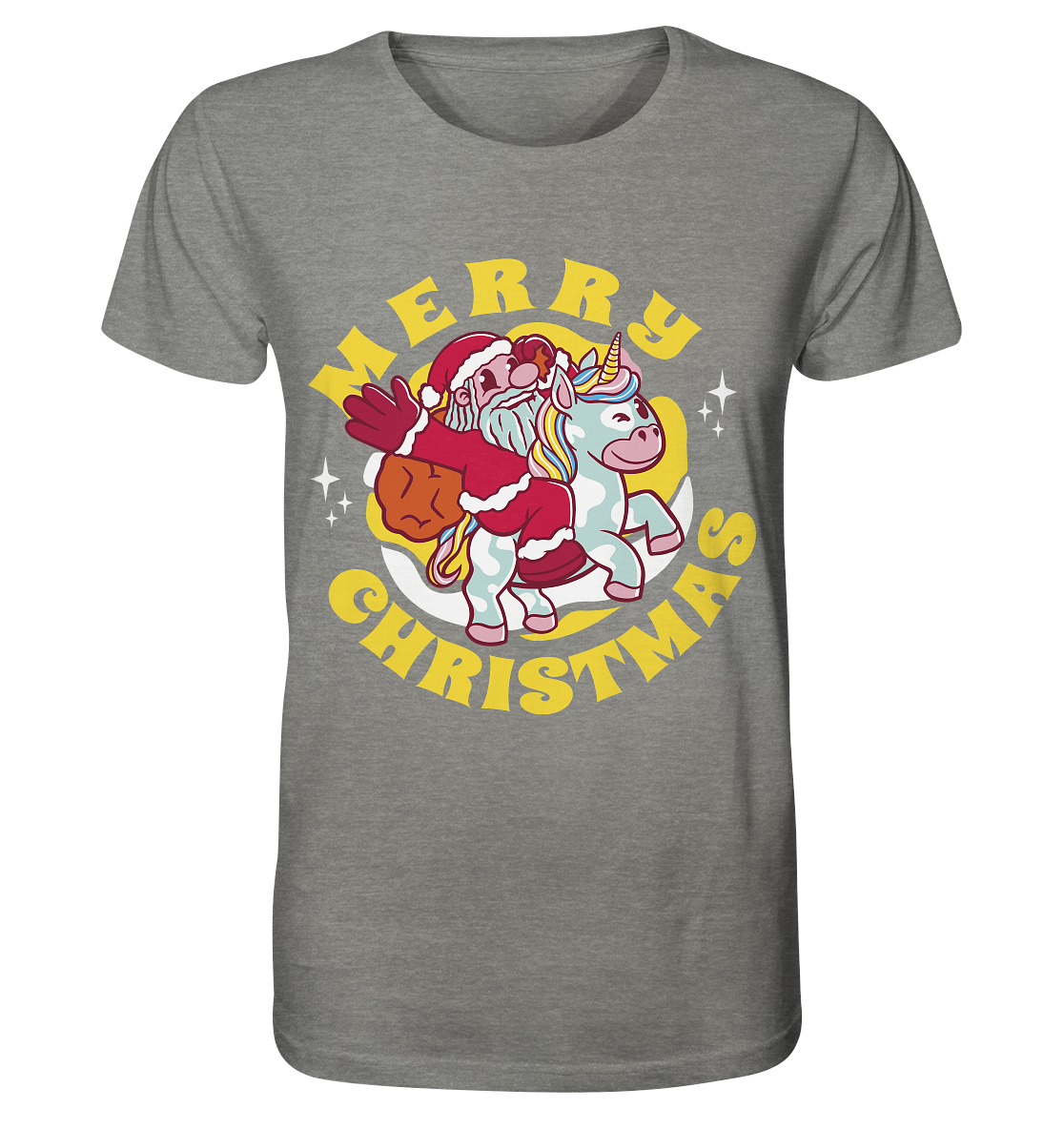 Nikolaus auf Einhorn reitend , Santa Claus Unicorn ,Merry Christmas  - Organic Shirt (meliert)