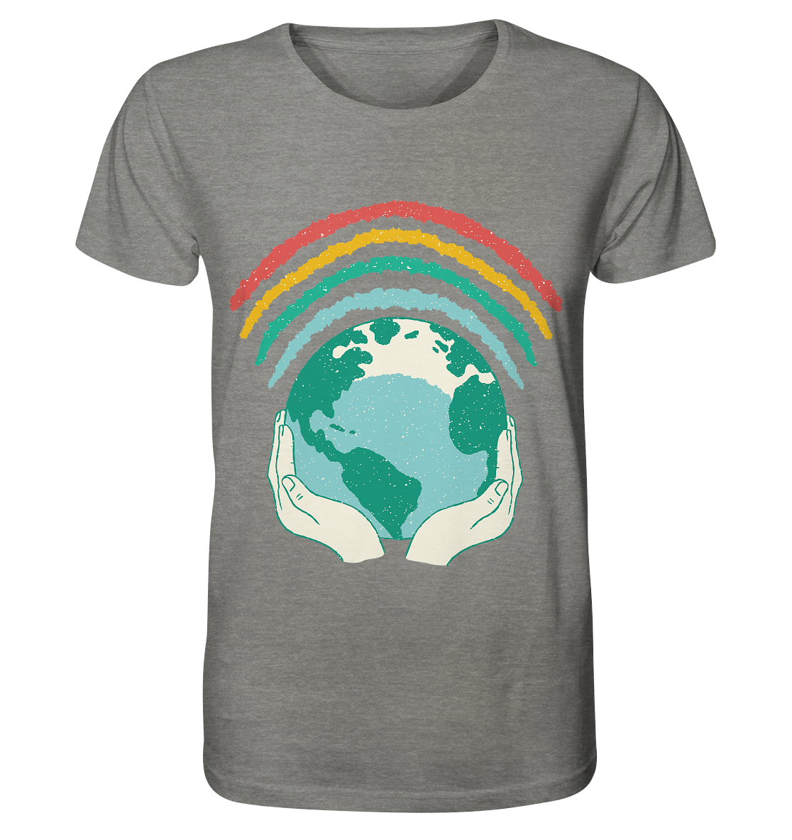 Regenbogen mit Weltkugel in Händen    - Organic Shirt (meliert)