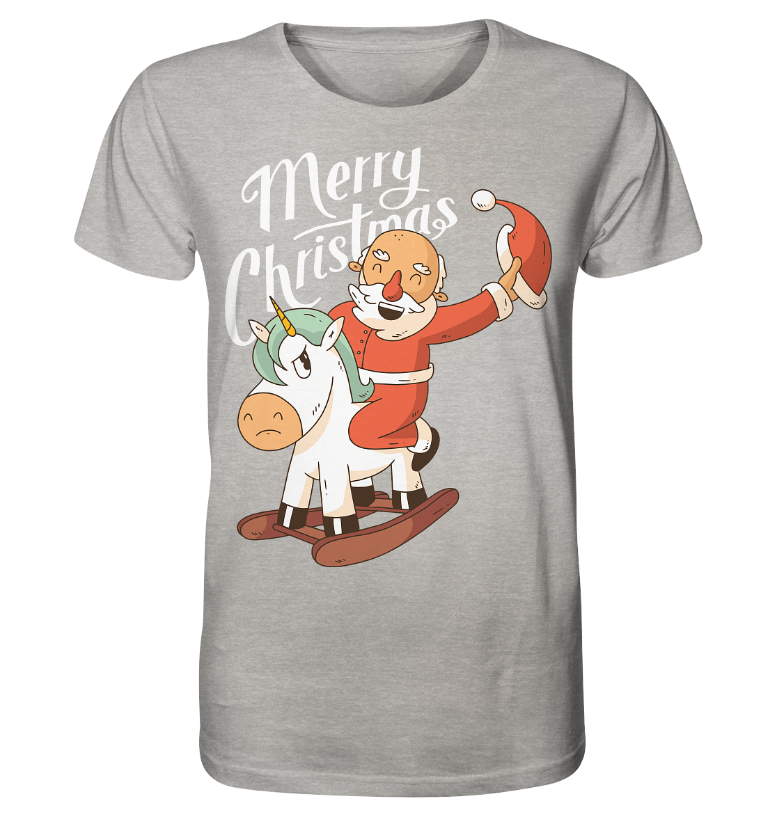 Weihnachten Nikolaus am Schaukelpferd Merry Christmas  - Organic Shirt (meliert)