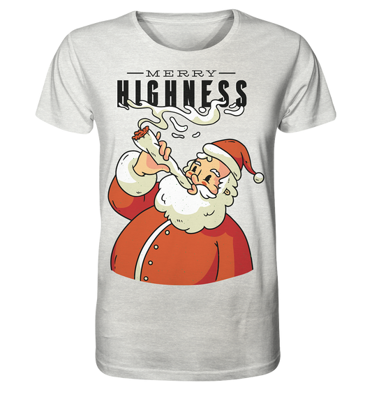 Weihnachten Kiffender Weihnachtsmann Nikolaus Merry Highness - Organic Shirt (meliert)