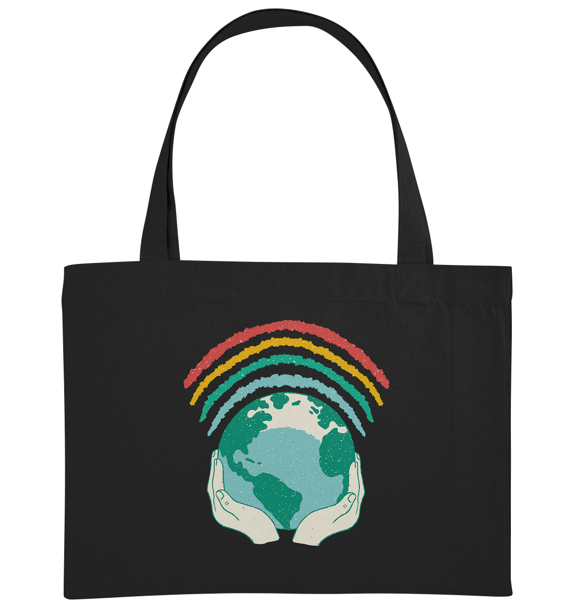 Regenbogen mit Weltkugel in Händen    - Organic Shopping-Bag