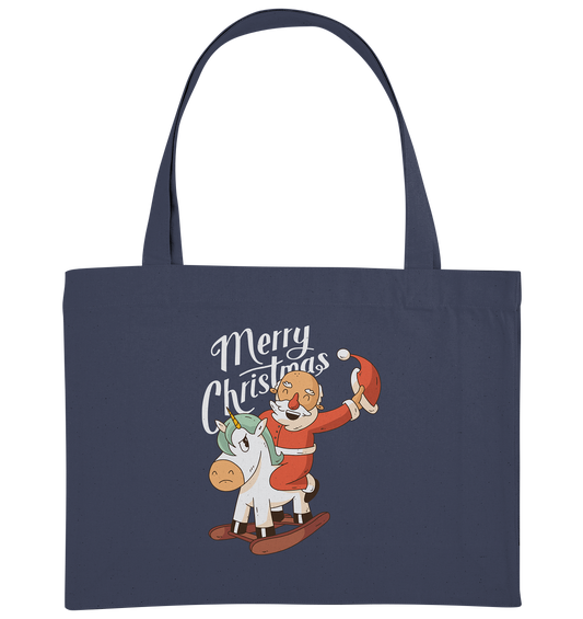 Christmas Santa Claus on the rocking horse Merry Christmas - Organic Shopping Bag