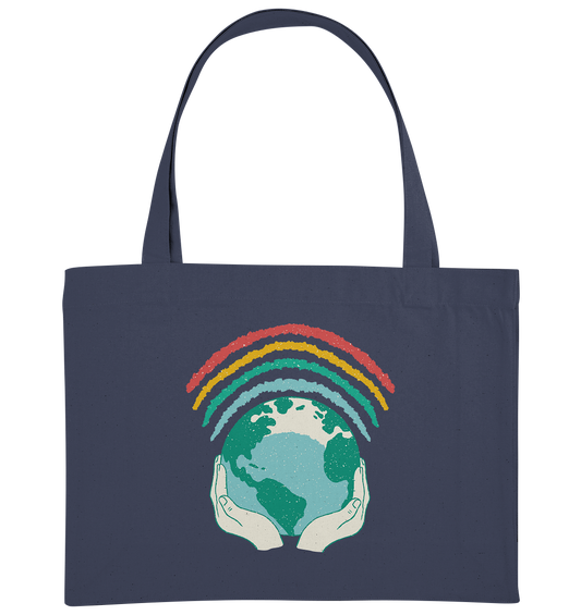 Rainbow with globe in hands - organic shopping bag