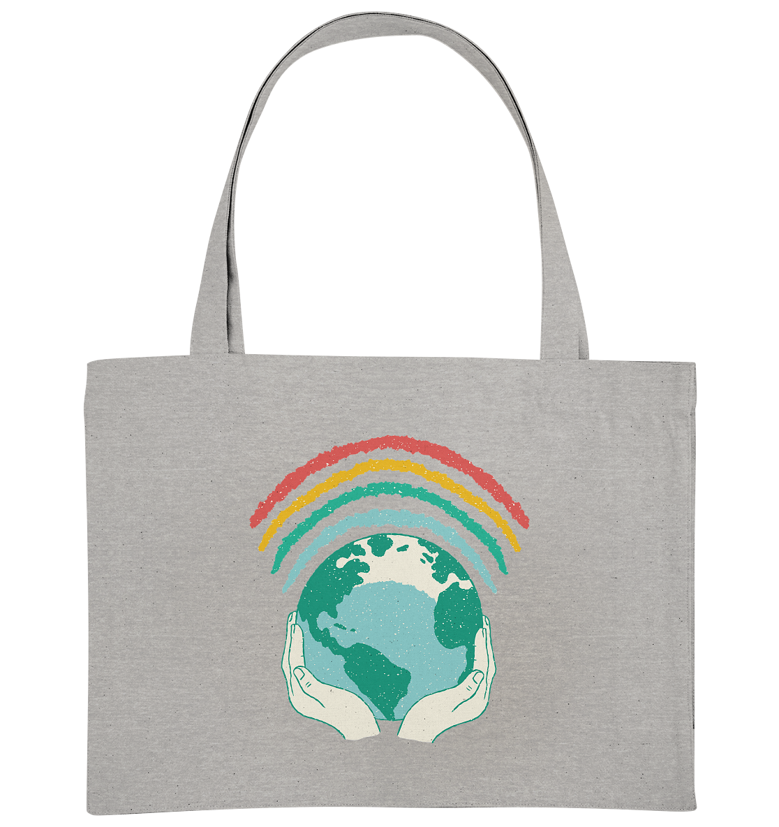 Regenbogen mit Weltkugel in Händen    - Organic Shopping-Bag
