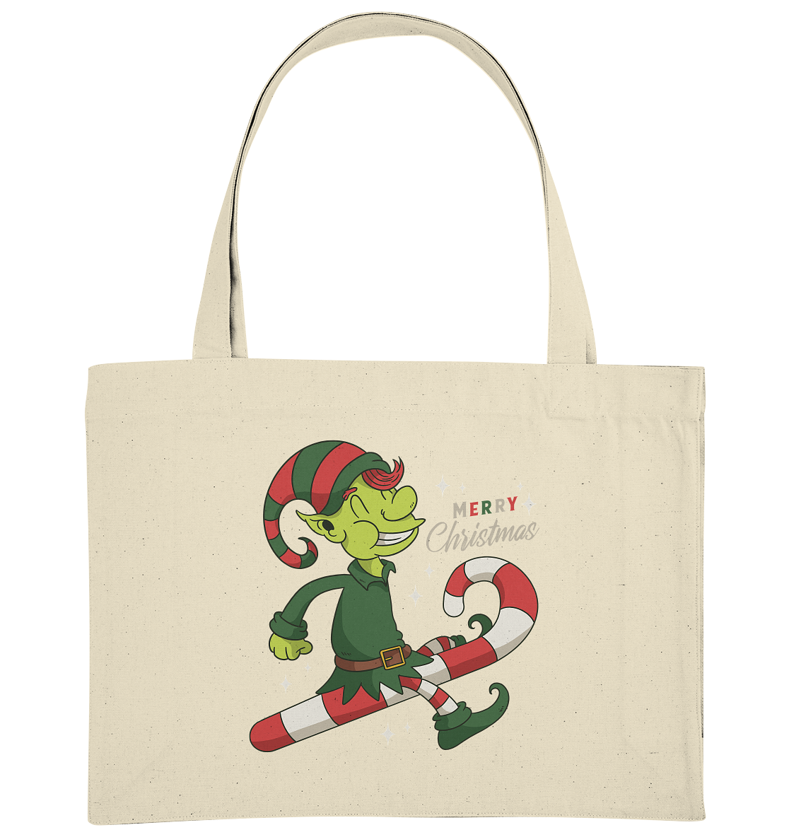 Christmas Design Cute Christmas Elf with Candy Cane Merry Christmas - Organic Shopping Bag