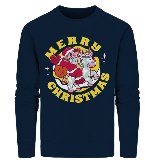 Santa Claus riding a unicorn, Santa Claus Unicorn, Merry Christmas - Organic Sweatshirt