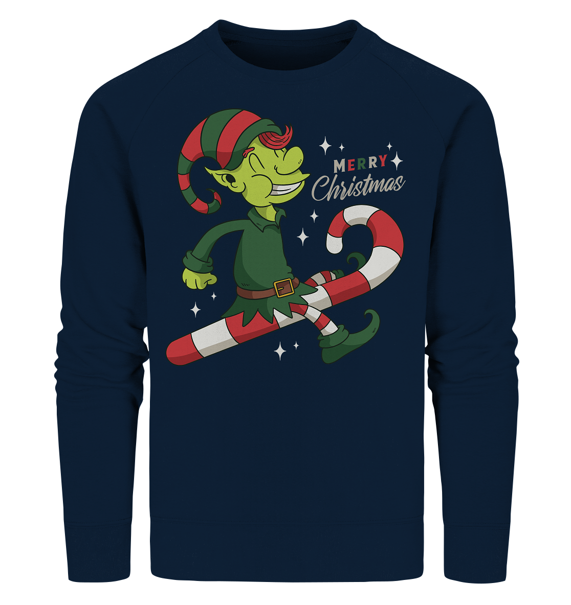 Weihnacht Design Netter Weihnachtself  mit Zuckerstange Merry Christmas - Organic Sweatshirt