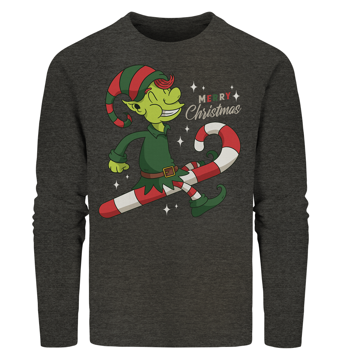 Weihnacht Design Netter Weihnachtself  mit Zuckerstange Merry Christmas - Organic Sweatshirt