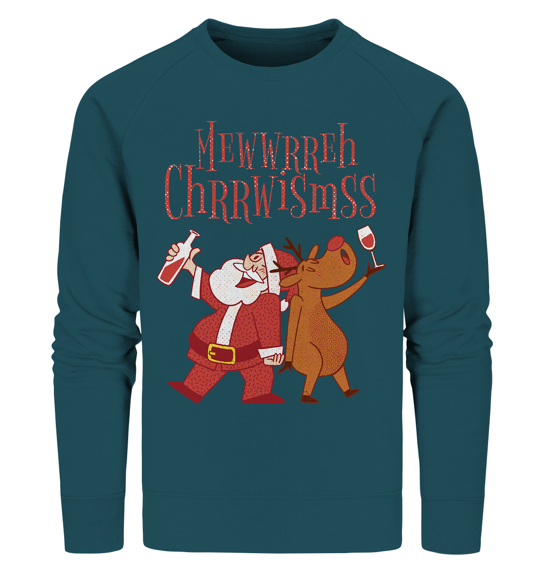 Drunk Santa Claus with Reindeer - Organic Sweatshirt