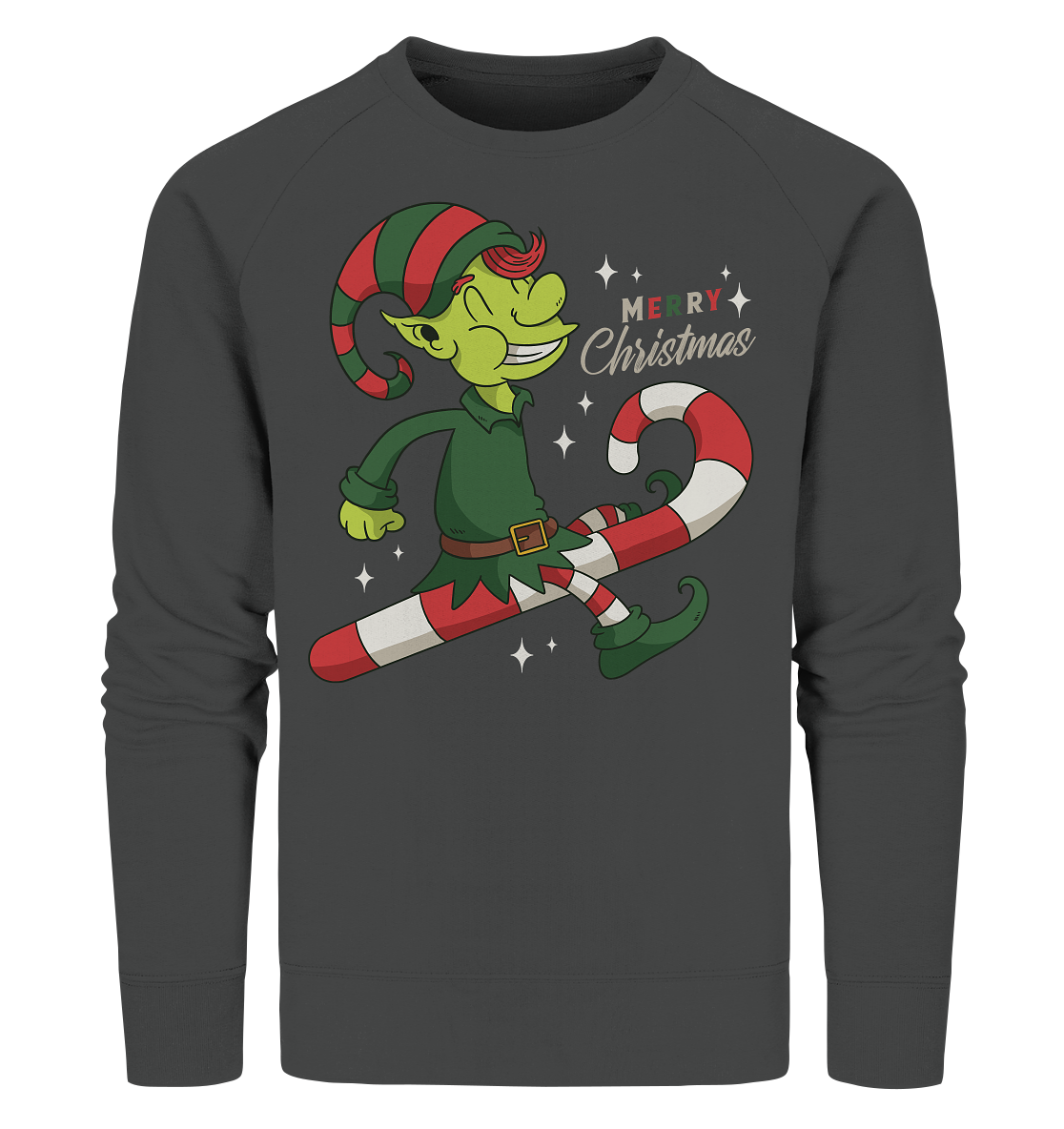 Weihnacht Design Netter Weihnachtself  mit Zuckerstange Merry Christmas - Organic Sweatshirt