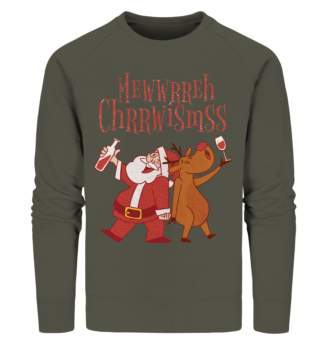 Betrunkerner Nikolaus mit Rentier - Organic Sweatshirt