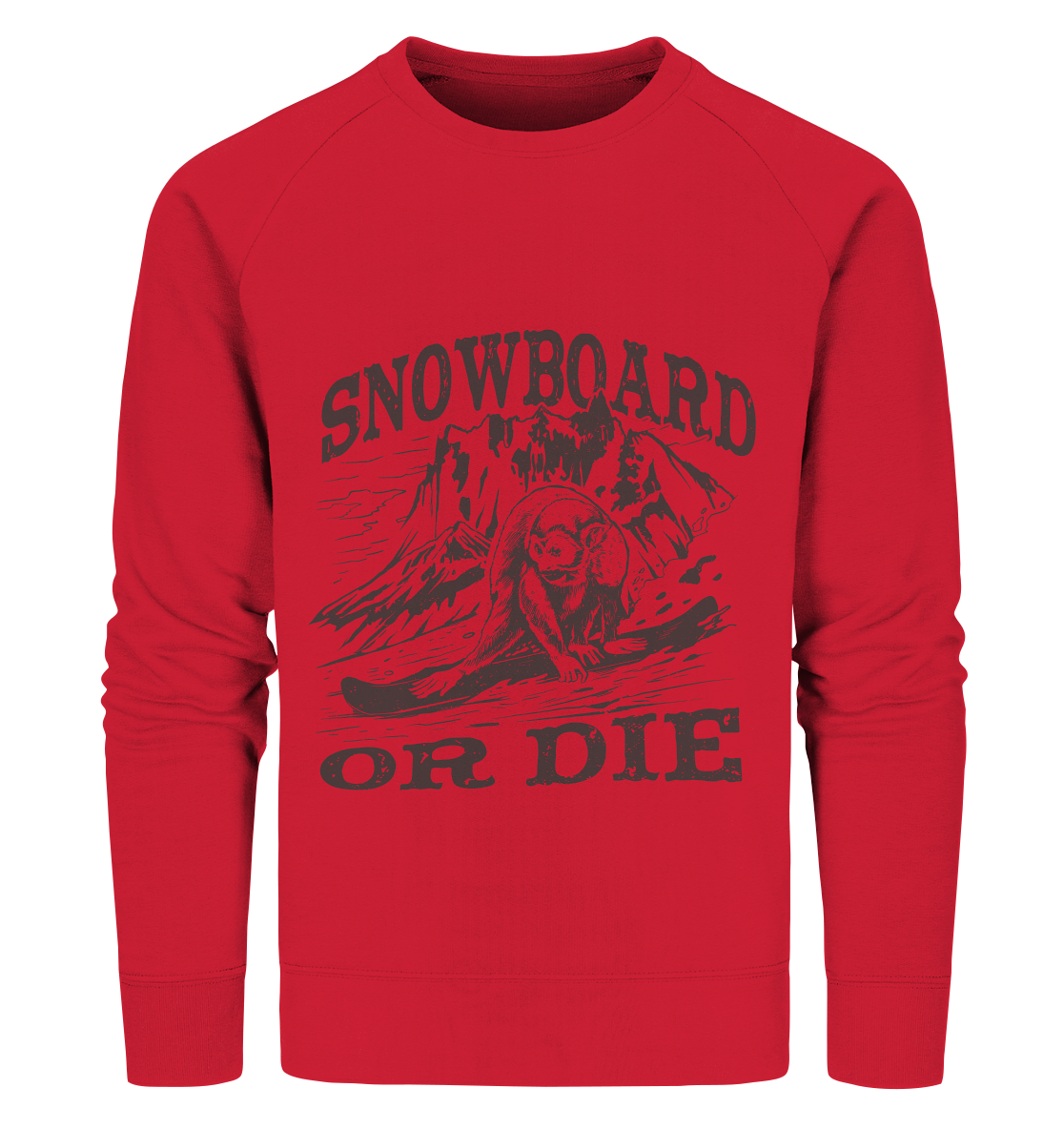 Snowboard or Die, monkey on a snowboard - organic sweatshirt