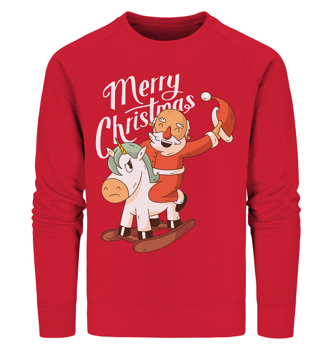 Christmas Santa Claus on the Rocking Horse Merry Christmas - Organic Sweatshirt