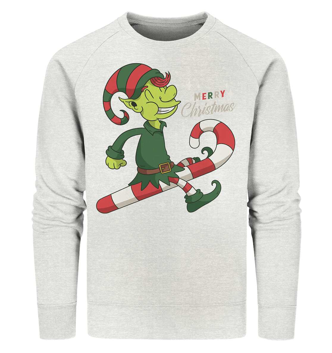 Weihnacht Design Netter Weihnachtself  mit Zuckerstange Merry Christmas - Organic Sweatshirt