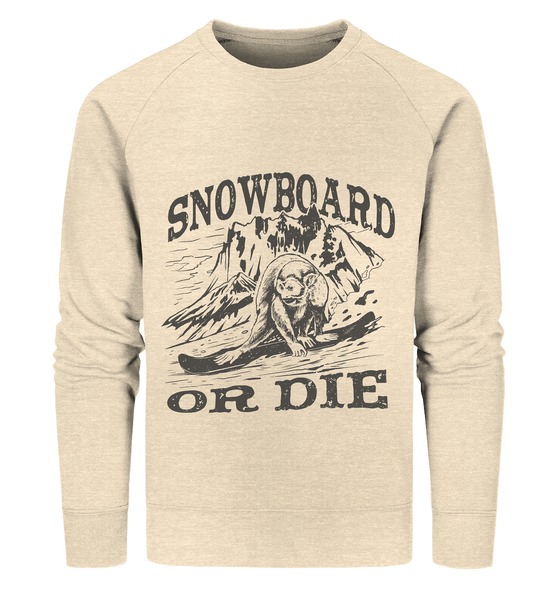 Snowboard or Die, monkey on a snowboard - organic sweatshirt