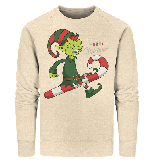 Christmas Design Cute Christmas Elf with Candy Cane Merry Christmas - Organic Sweatshirt