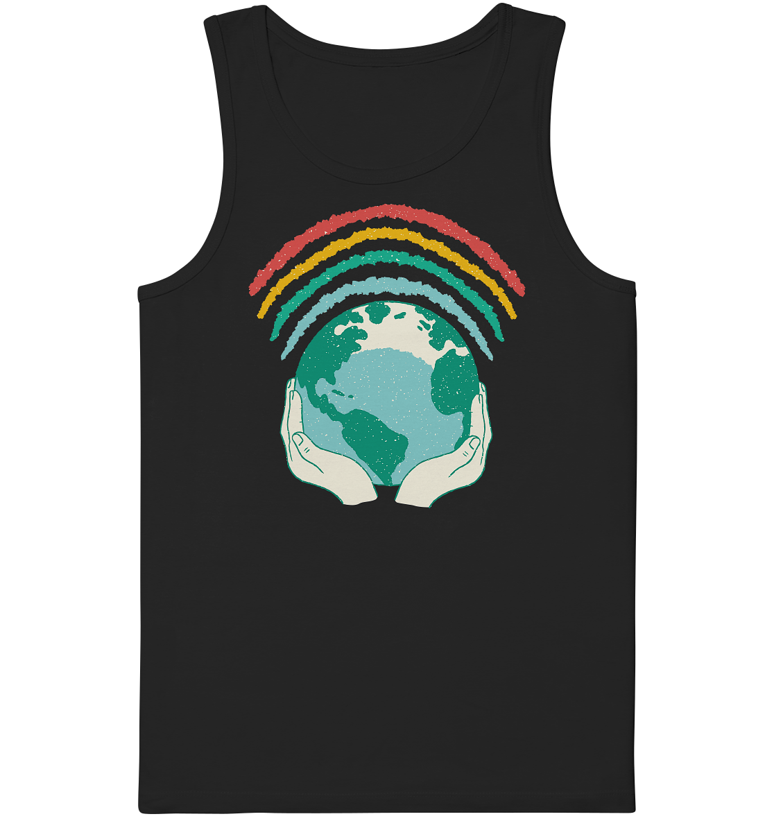 Rainbow with globe in hands - organic tank top