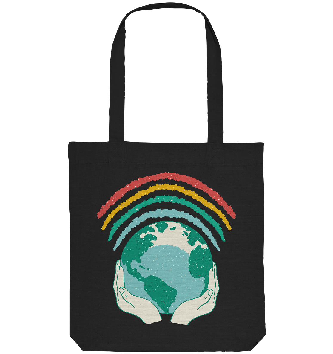 Rainbow with globe in hands - Organic Tote Bag