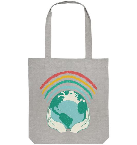 Rainbow with globe in hands - Organic Tote Bag