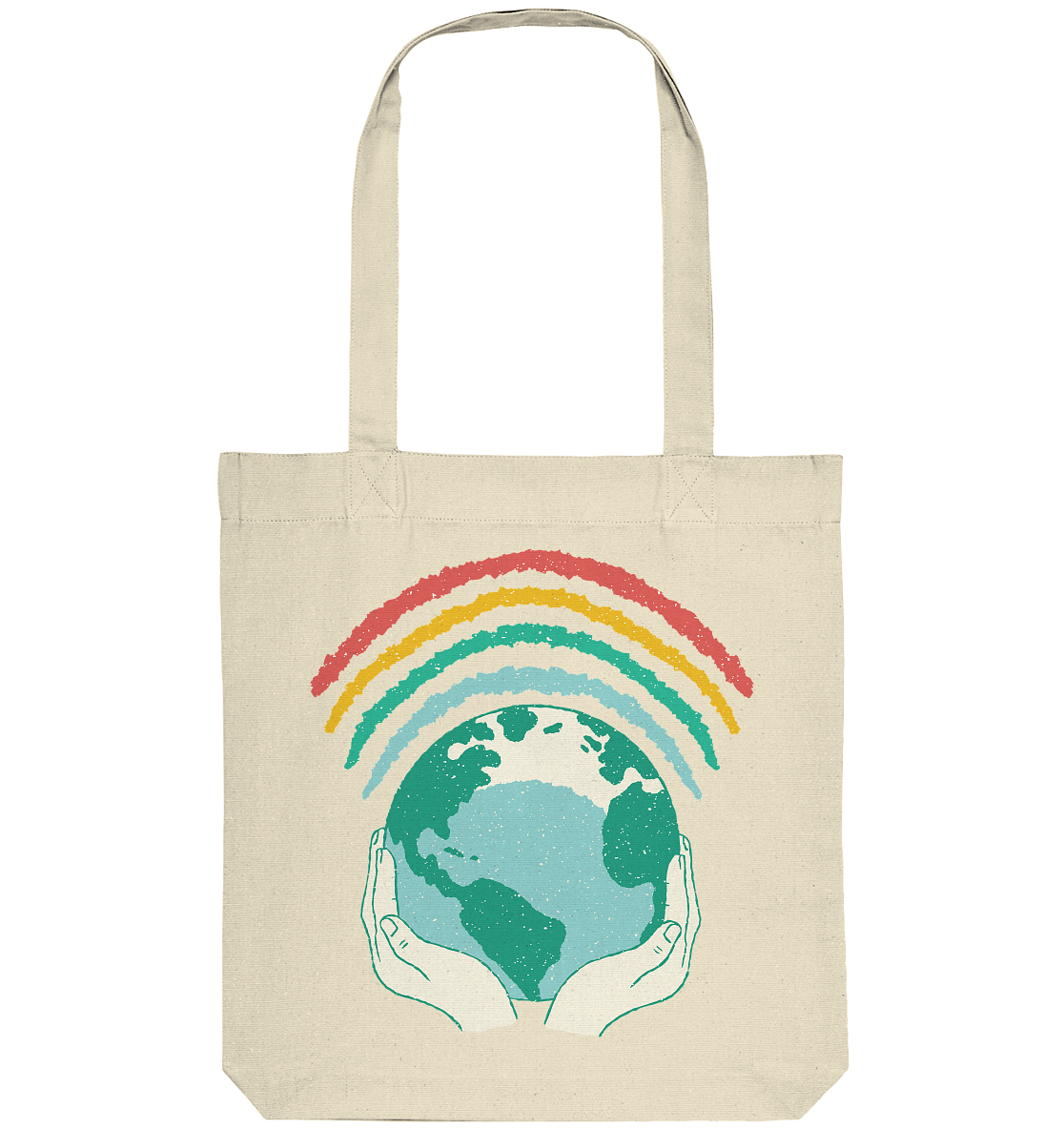 Regenbogen mit Weltkugel in Händen    - Organic Tote-Bag