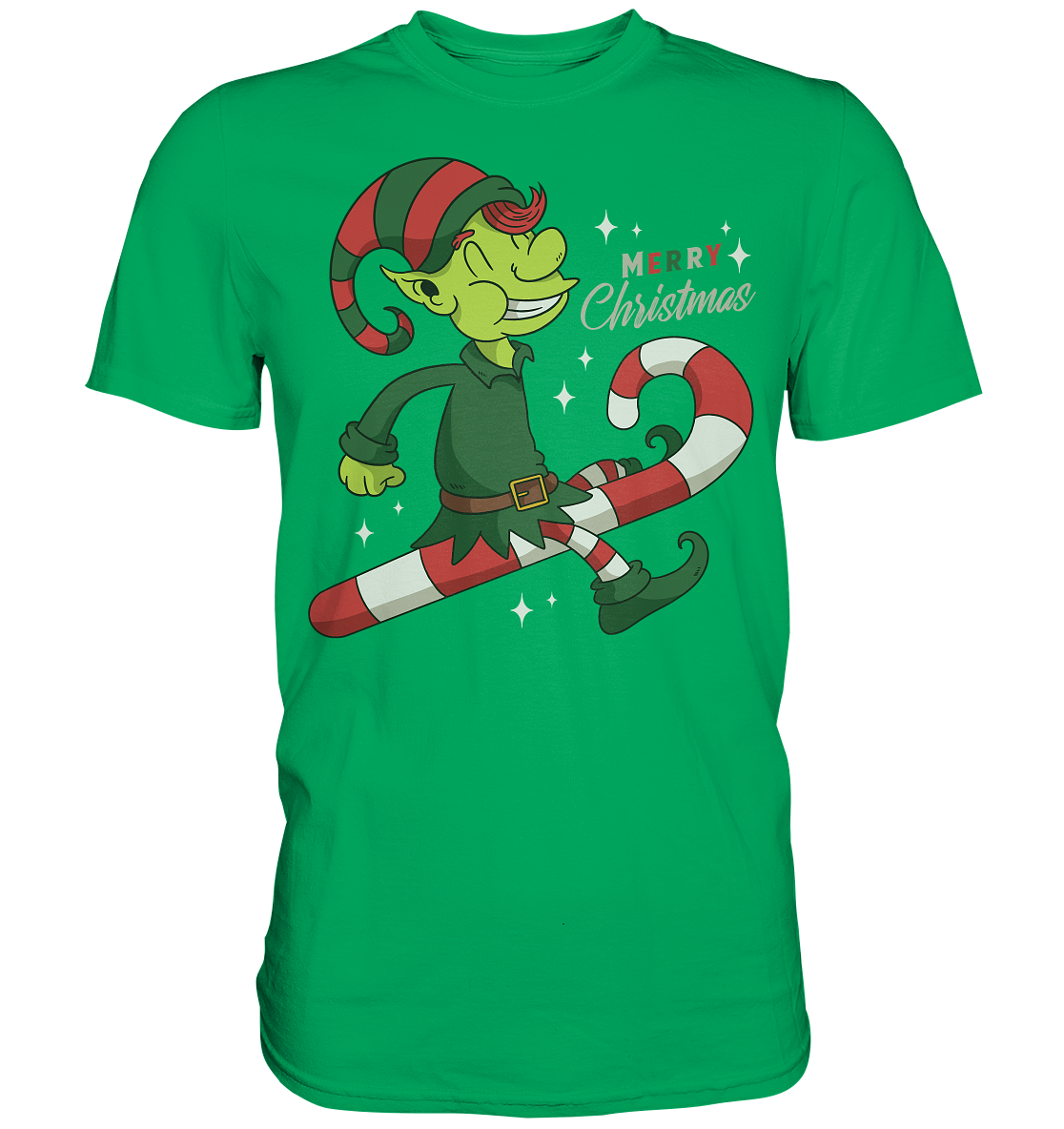 Weihnacht Design Netter Weihnachtself  mit Zuckerstange Merry Christmas - Premium Shirt