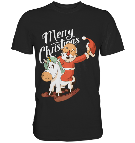 Weihnachten Nikolaus am Schaukelpferd Merry Christmas  - Premium Shirt