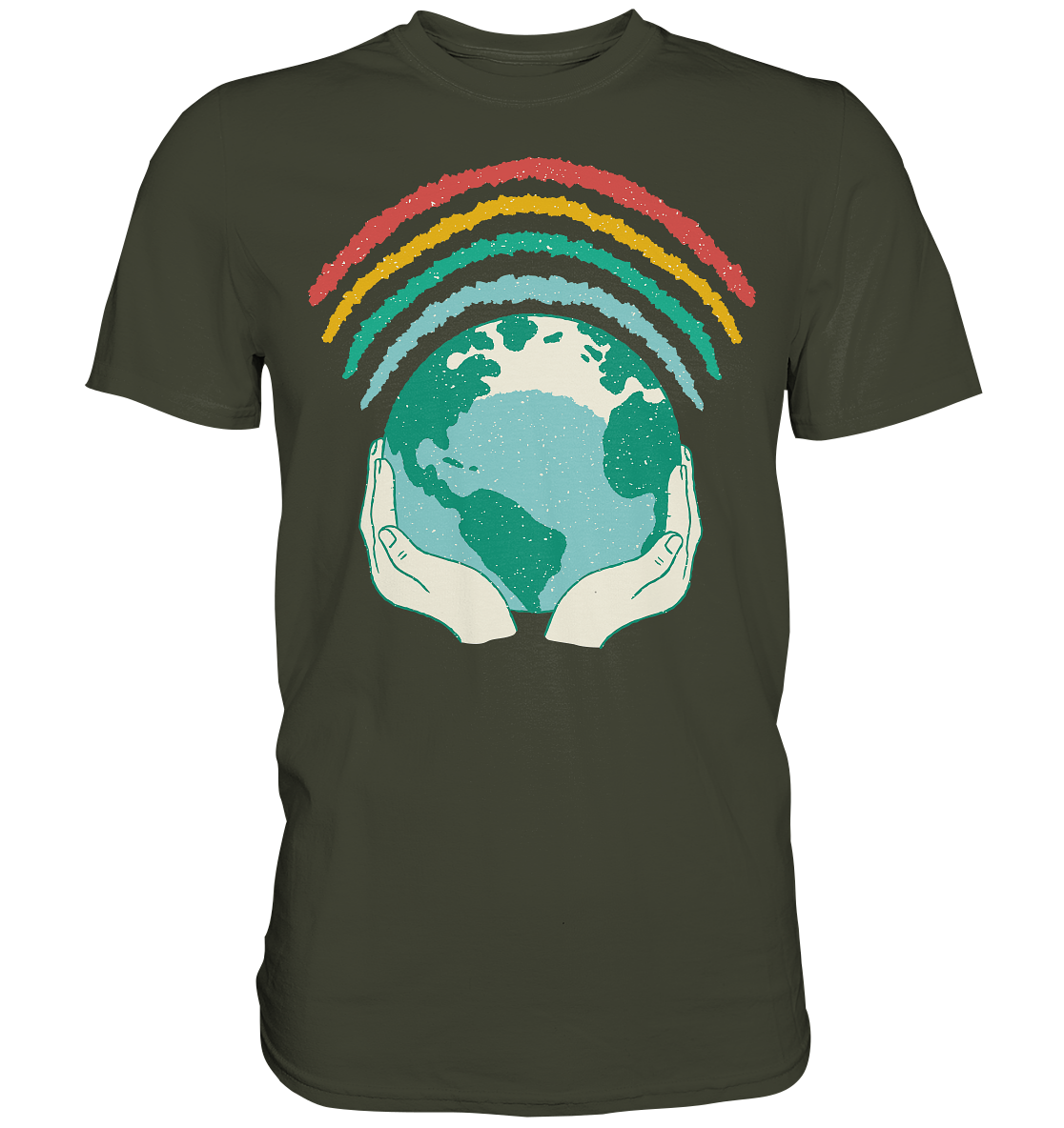 Regenbogen mit Weltkugel in Händen    - Premium Shirt